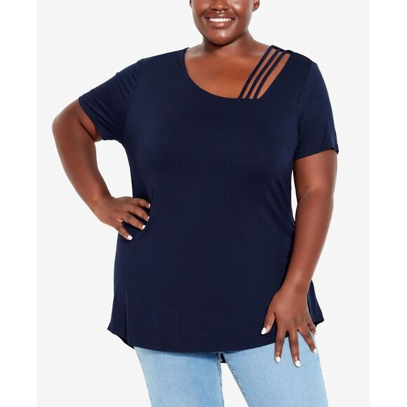 Plus Size V Cut Out Short Sleeve Top - Picture 1 of 1
